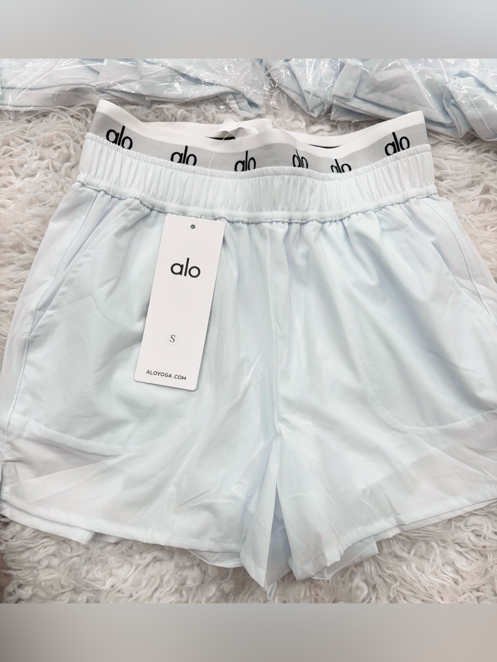 ALO Yoga kids  Pale Blue Athletic Shorts with Branded Elastic Waistband